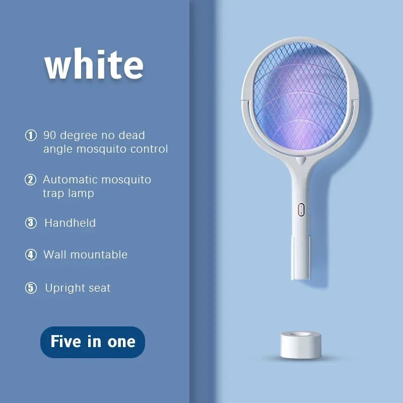 ZapGuard™ 5-in-1 Electric Mosquito Swatter – 3500V USB Rechargeable | Lamp, Trap, Handheld & Wall-Mounted Bug Killer