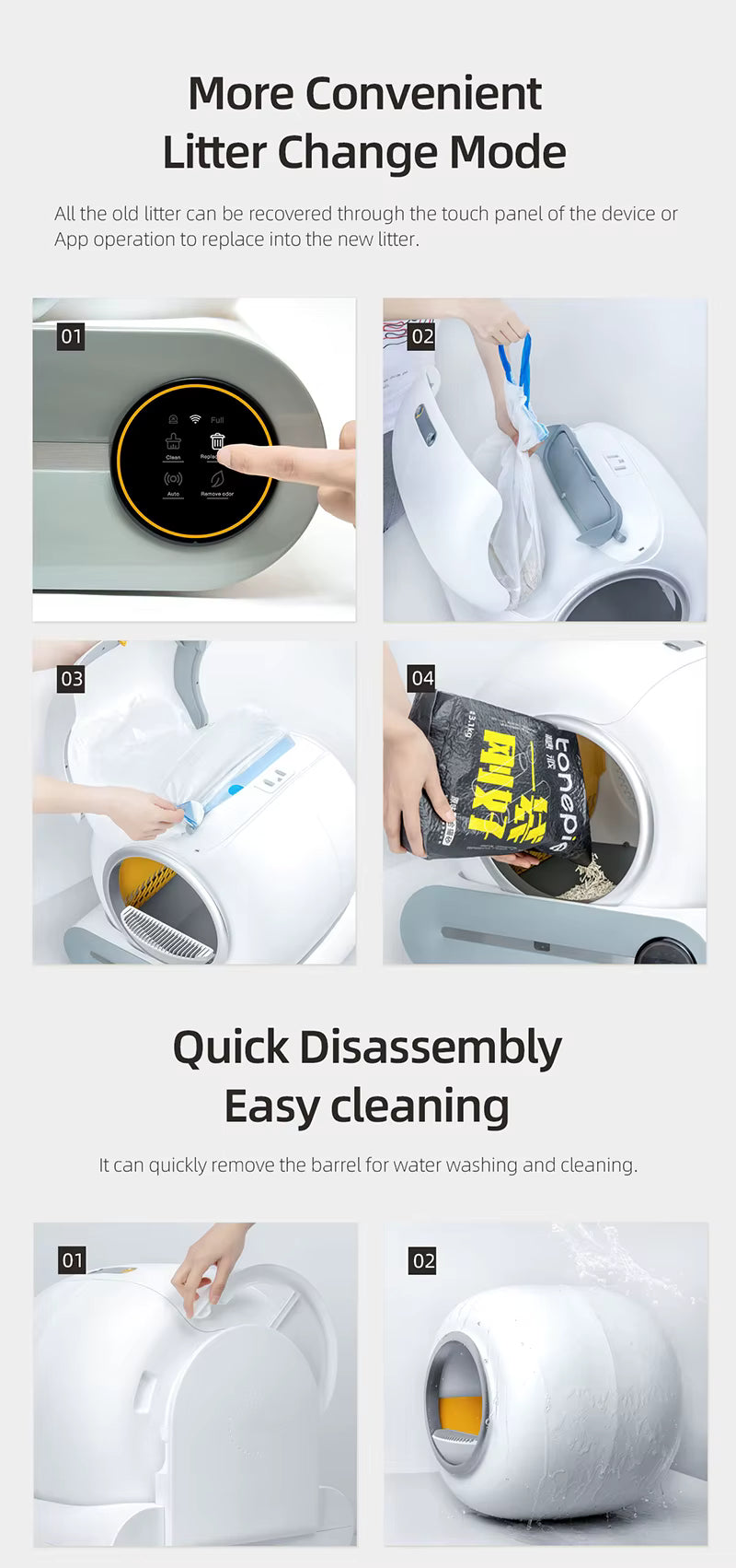 Tonepie 65L Automatic Smart Cat Litter Box – Self-Cleaning, App-Controlled, Fully Enclosed