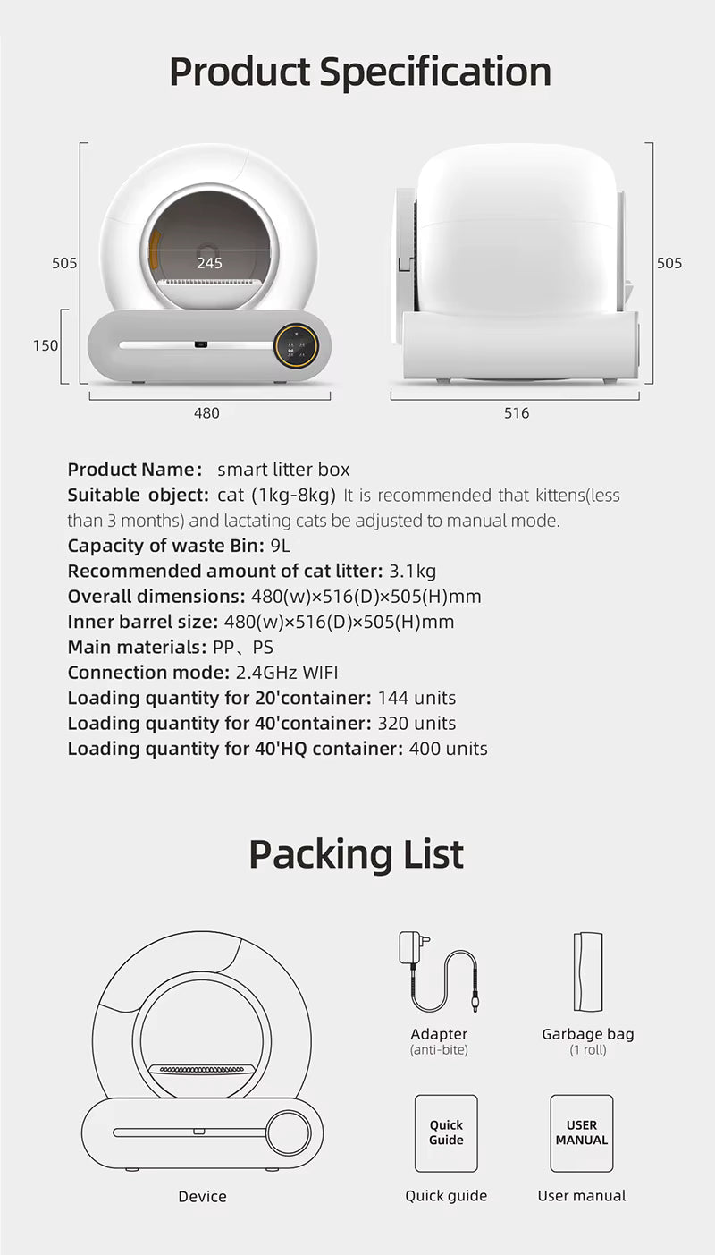 Tonepie 65L Automatic Smart Cat Litter Box – Self-Cleaning, App-Controlled, Fully Enclosed