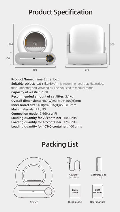 Tonepie 65L Automatic Smart Cat Litter Box – Self-Cleaning, App-Controlled, Fully Enclosed