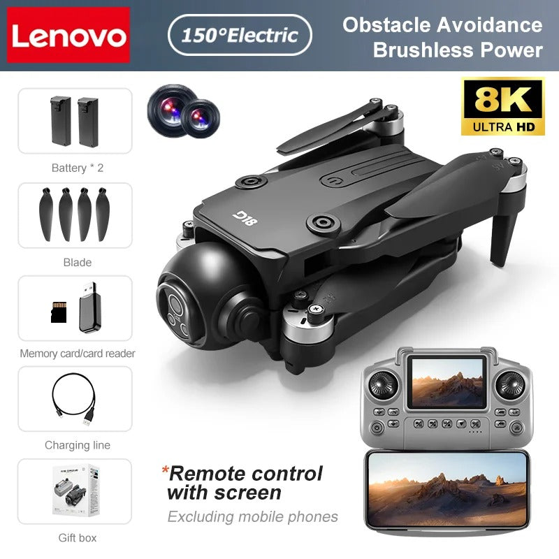 Lenovo D18 8K HD Quadcopter Drone – Dual Camera, GPS, Obstacle Avoidance, 5G WiFi