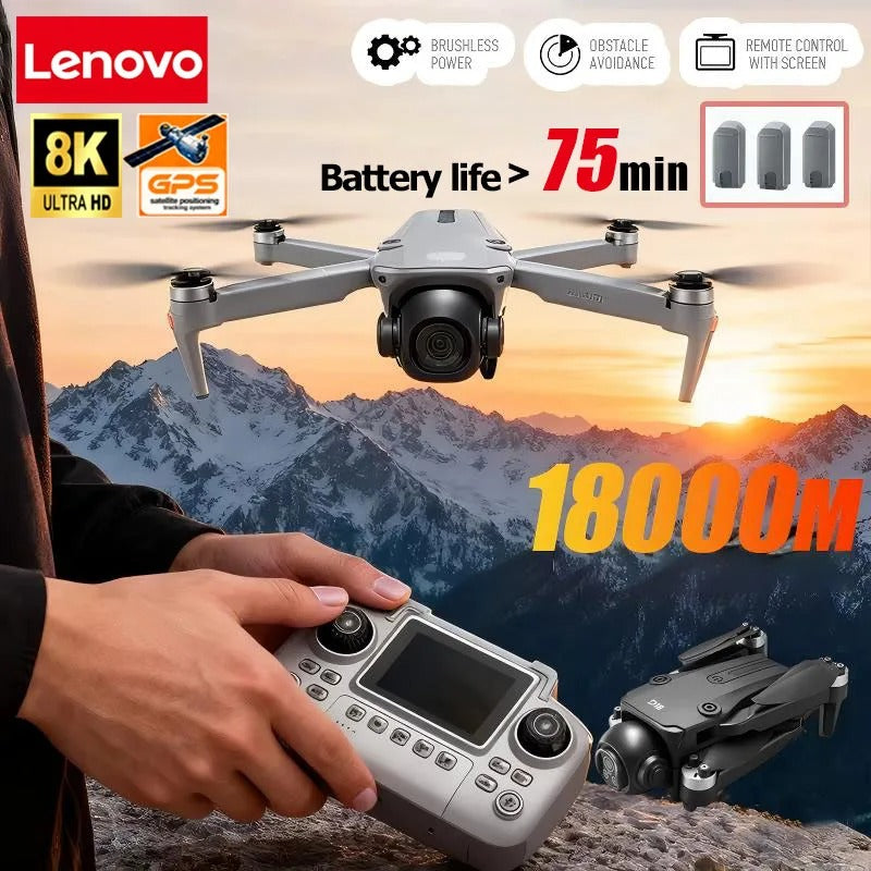 Lenovo D18 8K HD Quadcopter Drone – Dual Camera, GPS, Obstacle Avoidance, 5G WiFi