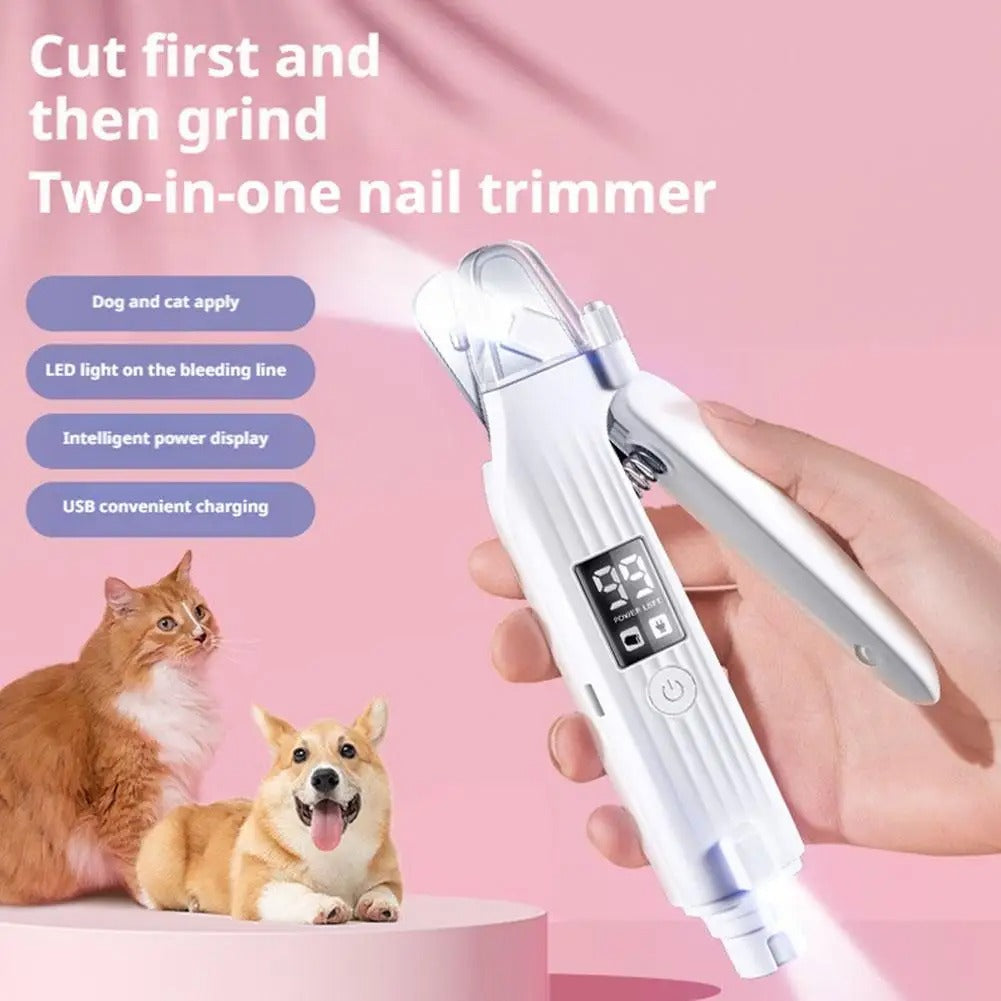 PawPerfect™ 2-in-1 Electric Pet Nail Trimmer & Grinder – LED Light Grooming for Dogs & Cats