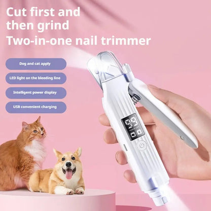 PawPerfect™ 2-in-1 Electric Pet Nail Trimmer & Grinder – LED Light Grooming for Dogs & Cats
