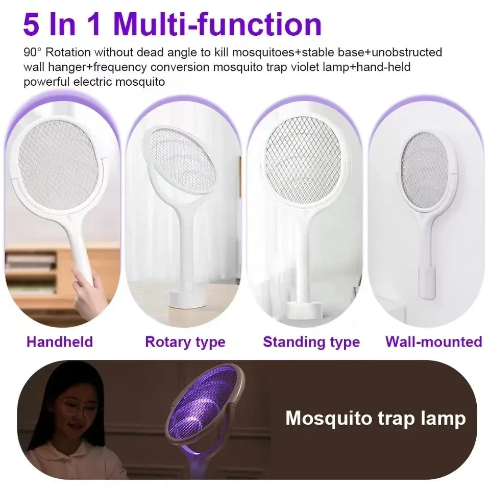 ZapGuard™ 5-in-1 Electric Mosquito Swatter – 3500V USB Rechargeable | Lamp, Trap, Handheld & Wall-Mounted Bug Killer