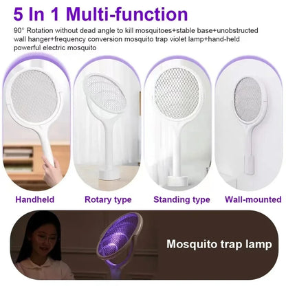 ZapGuard™ 5-in-1 Electric Mosquito Swatter – 3500V USB Rechargeable | Lamp, Trap, Handheld & Wall-Mounted Bug Killer