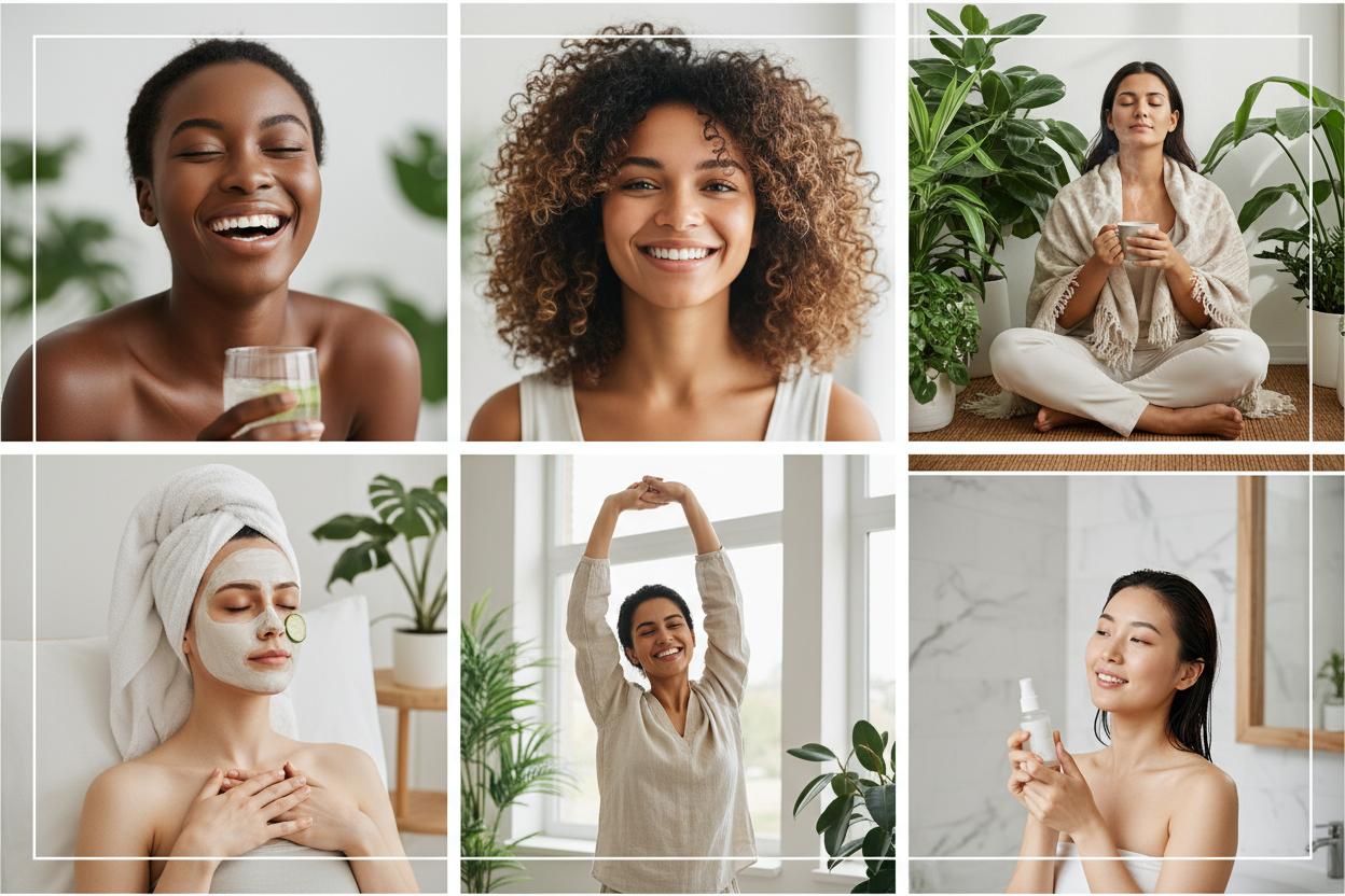 Make one picture where like 5- 6 pictures are seen but devided like a collage, where each of the persons are happy